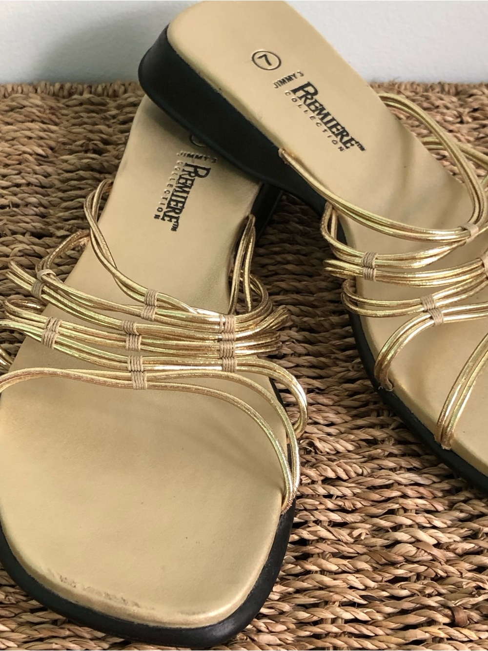 90s Y2K Premiere Collection Jimmy 3 Gold Strappy Slide Sandals